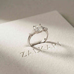 1.90 Ct Cushion & Baguette Moissanite Balanced Elegance Engagement Ring White