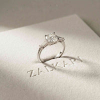 1.90 Ct Cushion & Baguette Moissanite Balanced Elegance Engagement Ring White
