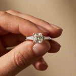 1.90 Ct Cushion & Baguette Moissanite Balanced Elegance Engagement Ring White