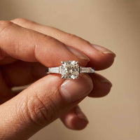 1.90 Ct Cushion & Baguette Moissanite Balanced Elegance Engagement Ring White