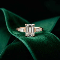 1.90 Ct Emerald & Baguette Moissanite Refined Harmony Engagement Ring Rose Gold