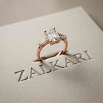 1.90 Ct Emerald & Baguette Moissanite Refined Harmony Engagement Ring Rose Gold