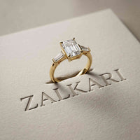 1.90 Ct Emerald & Baguette Moissanite Refined Harmony Engagement Ring Gold