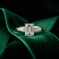 1.90 Ct Emerald & Baguette Moissanite Refined Harmony Engagement Ring White