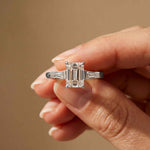 1.90 Ct Emerald & Baguette Moissanite Refined Harmony Engagement Ring White