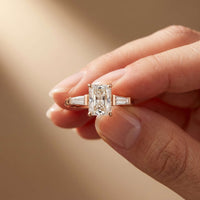 1.90 Ct Radiant Moissanite with Baguette Accents Engagement Ring Rose Gold