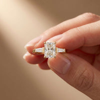 1.90 Ct Radiant Moissanite with Baguette Accents Engagement Ring Gold