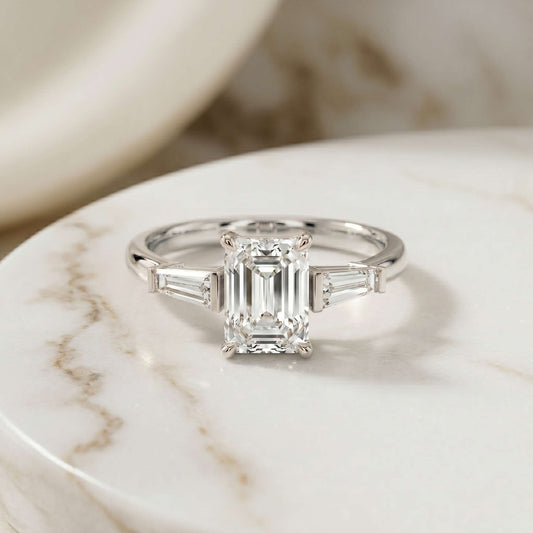 1.90 Ct Radiant Moissanite with Baguette Accents Engagement Ring