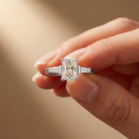 1.90 Ct Radiant Moissanite with Baguette Accents Engagement Ring White