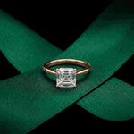 2.14 Ct Asscher Moissanite Cathedral Set Hidden Halo Engagement Ring