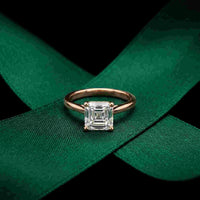 2.14 Ct Asscher Moissanite Cathedral Set Hidden Halo Engagement Ring