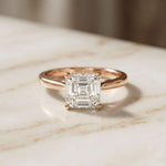 2.14 Ct Asscher Moissanite Cathedral Set Hidden Halo Engagement Ring