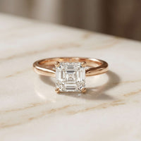 2.14 Ct Asscher Moissanite Cathedral Set Hidden Halo Engagement Ring