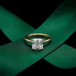 2.14 Ct Asscher Moissanite Cathedral Set Hidden Halo Engagement Ring