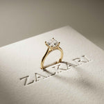 2.14 Ct Asscher Moissanite Cathedral Set Hidden Halo Engagement Ring