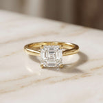 2.14 Ct Asscher Moissanite Cathedral Set Hidden Halo Engagement Ring