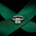 2.14 Ct Asscher Moissanite Cathedral Set Hidden Halo Engagement Ring