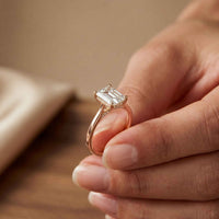 2.15 Ct Emerald Moissanite Under Halo Engagement Ring Rose Gold