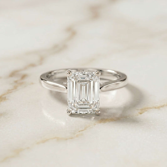 2.15 Ct Emerald Moissanite Under Halo Engagement Ring