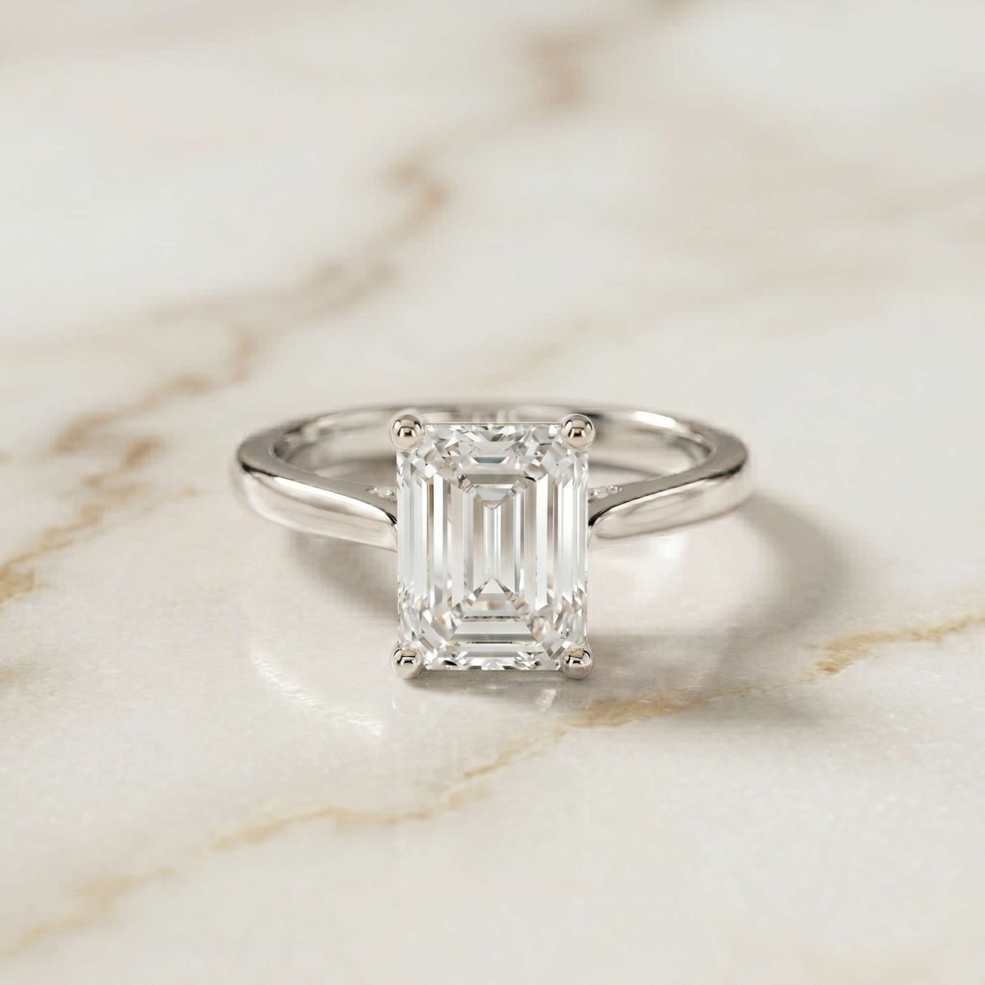 2.15 Ct Emerald Moissanite Under Halo Engagement Ring White