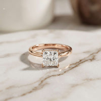 2.14 Ct Princess Cut Moissanite Solitaire with Accent Engagement Ring