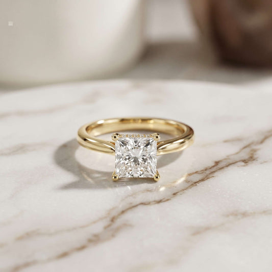 2.14 Ct Princess Cut Moissanite Solitaire with Accent Engagement Ring