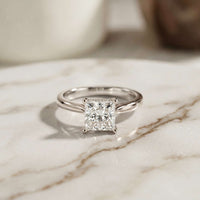 2.14 Ct Princess Cut Moissanite Solitaire with Accent Engagement Ring