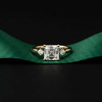 2.16 Ct Asscher Moissanite Cathedral Setting Engagement Ring