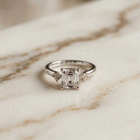 2.16 Ct Asscher Moissanite Cathedral Setting Engagement Ring