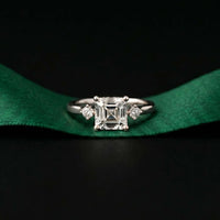 2.16 Ct Asscher Moissanite Cathedral Setting Engagement Ring