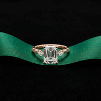 2.16 Ct Emerald Cut Moissanite Invisible Halo Engagement Ring