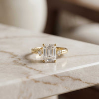 2.16 Ct Emerald Cut Moissanite Invisible Halo Engagement Ring