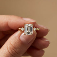 2.16 Ct Emerald Cut Moissanite Invisible Halo Engagement Ring