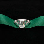2.16 Ct Emerald Cut Moissanite Invisible Halo Engagement Ring