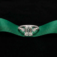 2.16 Ct Emerald Cut Moissanite Invisible Halo Engagement Ring