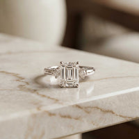2.16 Ct Emerald Cut Moissanite Invisible Halo Engagement Ring