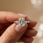 2.16 Ct Emerald Cut Moissanite Invisible Halo Engagement Ring