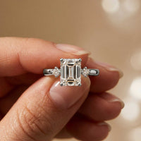 2.16 Ct Emerald Cut Moissanite Invisible Halo Engagement Ring
