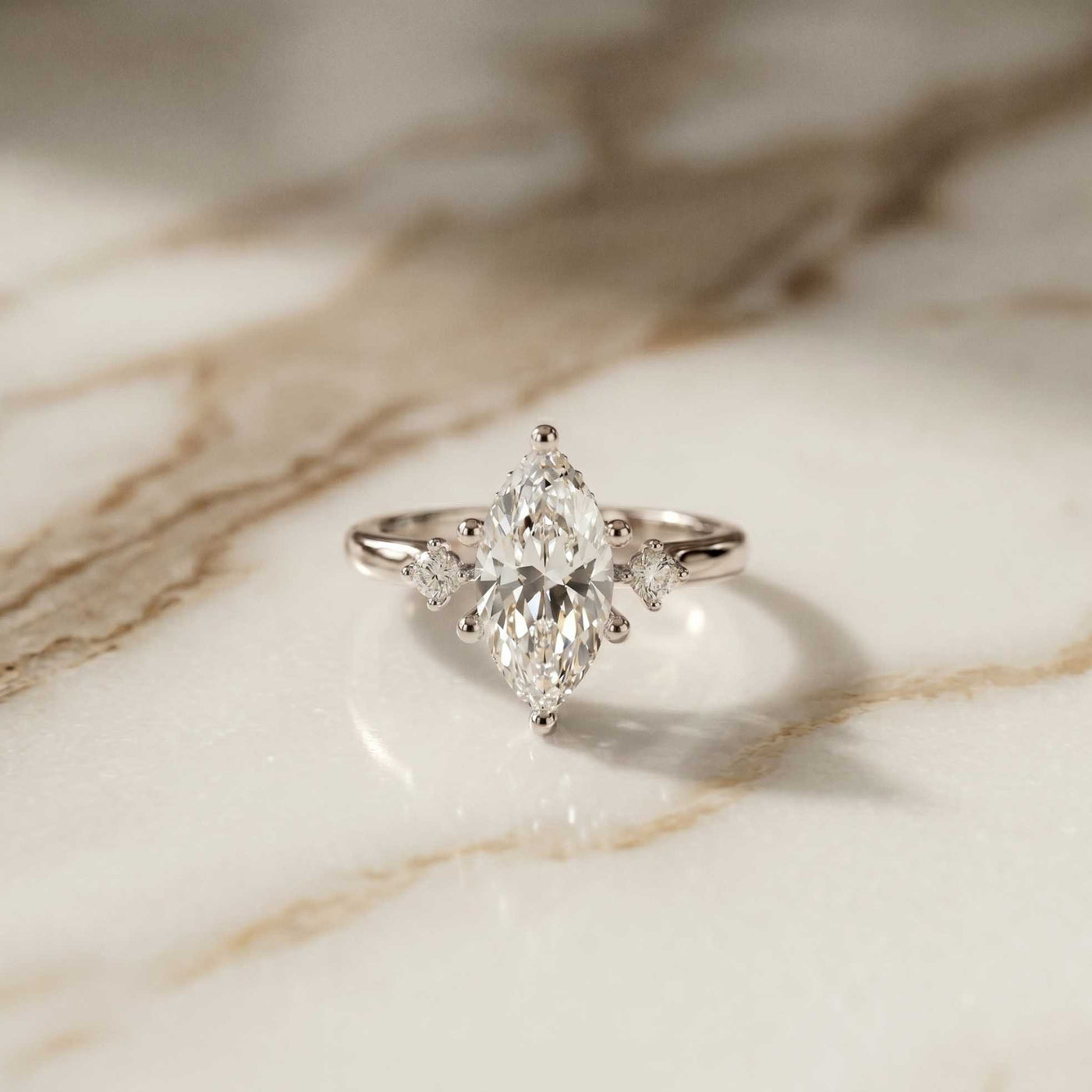 2.17 Ct Marquise Moissanite Cathedral Setting Engagement Ring