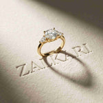 3.27 Ct Round Moissanite with Pear Side Stones Promise Ring