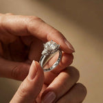 3.27 Ct Round Moissanite with Pear Side Stones Promise Ring