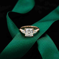 3.27 Ct Asscher Moissanite with Pear Side Stones Engagement Ring