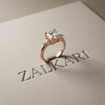 3.27 Ct Asscher Moissanite with Pear Side Stones Engagement Ring