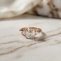 3.27 Ct Asscher Moissanite with Pear Side Stones Engagement Ring