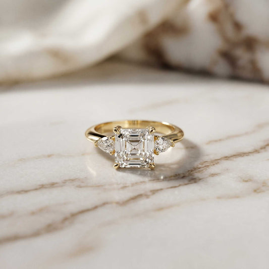 3.27 Ct Asscher Moissanite with Pear Side Stones Engagement Ring