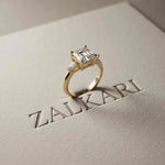 3.27 Ct Asscher Moissanite with Pear Side Stones Engagement Ring