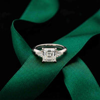 3.27 Ct Asscher Moissanite with Pear Side Stones Engagement Ring