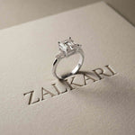3.27 Ct Asscher Moissanite with Pear Side Stones Engagement Ring