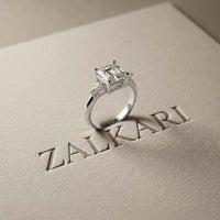 3.27 Ct Asscher Moissanite with Pear Side Stones Engagement Ring
