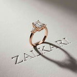5.08 Ct Emerald Moissanite with Pear Side Stones Refined Accent Engagement Ring
